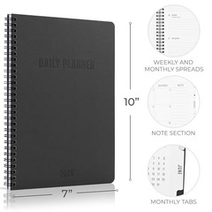 Durable 2026 Daily Planner – 7″ x 10″ Daily Planner with Weekly & Monthly Black