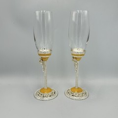 Things Remembered Bride & Groom Wedding Champagne Flute Glasses Set Bows Peals