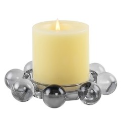 Crystal Bubble Candle Dish, Round Pillar Candle Holder Plate Stand for Gray