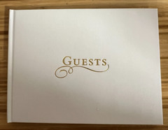 White Guest Book w Gold Script On Cover-for any occasion – Hardback-orignal box