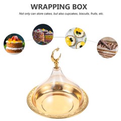 1 Set Zinc Alloy Cake Plate Snack Holder Cake Storage Plate with Acrylic Cover