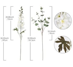 White Flowers Artificial Delphinium Combo Green Eucalyptus Stems White&green