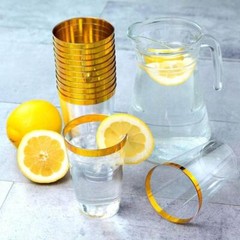 8 oz Disposable CLEAR with Gold Rim PLASTIC CUPS Wedding Party TABLEWARE SALE