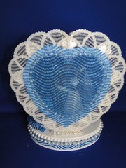 New Medium Dark skin Bride & Groom Wedding CakeTop, blue decor & heart, #336