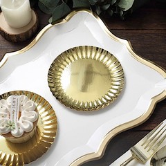 GOLD 50 Round 5″ Metallic Paper DESSERT PLATES Scalloped Rim Party Decorations