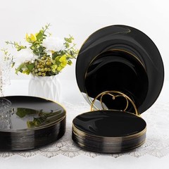 175PCS Plastic Dinnerware Set – Plastic Plates for Guests – 50 – 25 Black