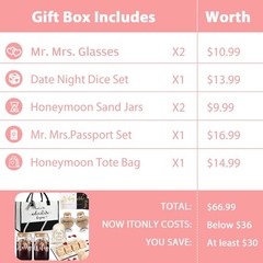 16Pcs Hubby Wifey Wedding Gift Set Honeymoon Travel Tote Tags Dice Glass Jars