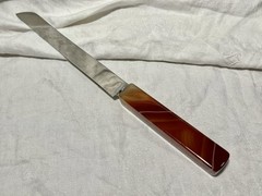 12-3/4” Long Wedding Cake Knife w Banded Carnelian Agate Handle Red/Orange