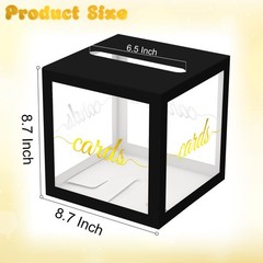 Black Clear Gold Card Box 8.7 Inch Wedding Reception Money Birthday Party