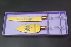 Wedding Boda Cuchillos De Pastel Cake Knife Server Set Gold Nuestra Bodal Bell