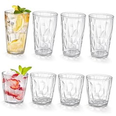 Set of 8 Plastic Water Tumblers, 4 Pack 17-ounce and 4 Pack 10-ounce
