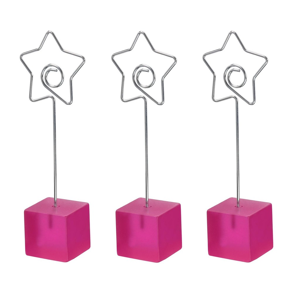 Resin Cube Base Picture Card Holder, 3 Pack Star Shape Note Holder, Pink