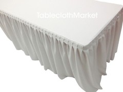 8′ Fitted Table Skirt Cover w/ Top Topper Single Pleated Trade show Events WHITE