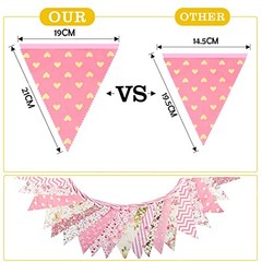 39Ft Triangle Bunting Banner, 42Pcs Tea Floral Party Bunting Cotton Pink