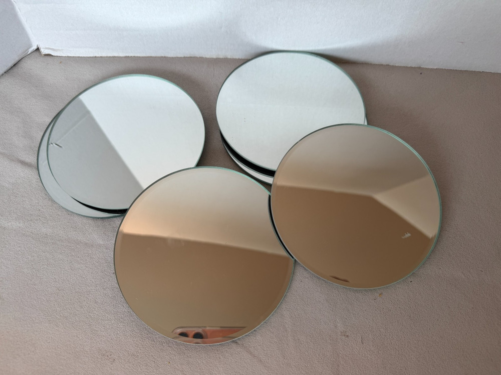Lot of 6 Glass 5″ Beveled Mirror Round Mirror Wedding Party Event Prop Display