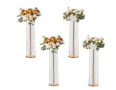 Skyshalo 4-Pieces 35.43″ Tall Crystal Wedding Flowers Stand Centerpieces Vases
