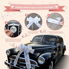 8 Pcs Just Married Wedding Car Decorations Kit – 30 Inchs Big Bow – White