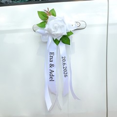 2pcs Wedding Car Decoration Set Bows Bouquet Set DIY Simulation Flowers Wedding◐