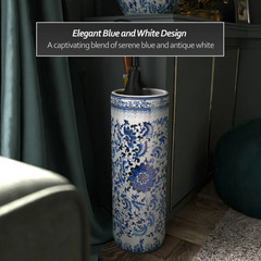 24″ Blue & White Extra Tall Waterproof Porcelain Entry Hallway Umbrella Stand