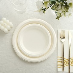 50 Round 9″ WHITE Bagasse Sustainable SALAD PLATES Party Events Home Decorations