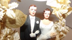1959 Incredible Vintage 1950’s Wedding Cake Topper Silk Flower Bell Top