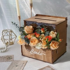 Wedding Card Box W/ Flower Trough Durable Wooden Gift Box Parties Events New