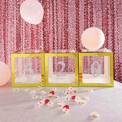 GOLD 12″ Transparent Balloon Boxes with Metallic Trim Centerpiece Decorations