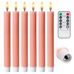 Open Box 6PK 10″ Ribbed LED Candles with Remote Timer Assorted Colors Wedding