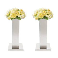 2-Piece Flower Stands Stainless Steel Column Wedding Flower Stand Silver 11*11in