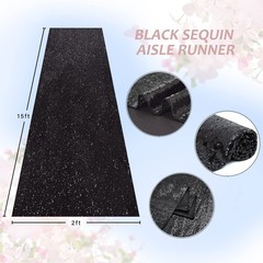 Black Aisle Runner: 2FT×15FT Sequin Fabric – Sparkly Carpet Runner for Hell