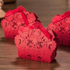 50PCS Red Lace Paper Box for Party Gift Wedding Favors Candy Box Jewelry Packing