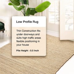 Chardin home 5×7 Jute Cotton Hand Woven Area Rug, Natural Jute Braided Boho F…