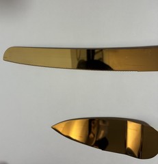 Clear Gold Cake Knife and Server Set, Steel Plated Blades with Acrylic Handles