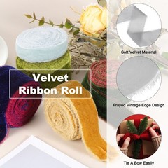 1-1/2 Inch Velvet Ribbon, 2 Roll Total 6 Yard Frayed Ribbon, Light Grey