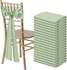 50 PCS Sage Green Satin Chair Sashes Bows Universal Chair Ribbon Ties Back Sa…