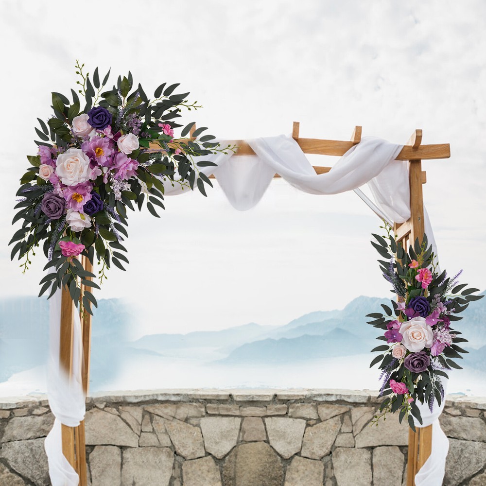Lavender Purple Silk Wedding Arch Garland Set Of 2 Reusable Artificial Flowers