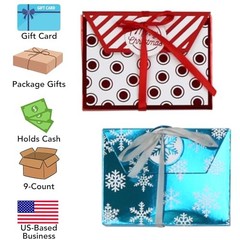 Christmas Holiday Foil Embossed Gift Card Holder Boxes with Ribbon, Set Multi