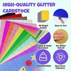 100 Sheets 5″ X 7″ Glitter Cardstock,50 5X7in 100p, 50 Assorted Colors