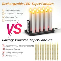10pcs Flameless Rechargeable Taper Candles, Bright Rechargeable Taper, 10pcs