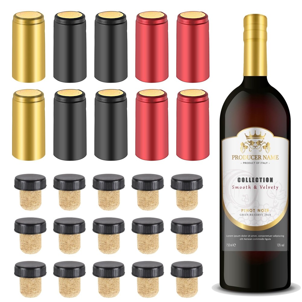 Wine Sealer for Bottles – 60 pcs PVC Heat Shrink Capsules and Corks