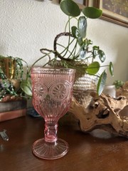 Pink Pack 48 Plastic Reusable Wine Glasses 12 ounces, Vintage Embossed Goblets