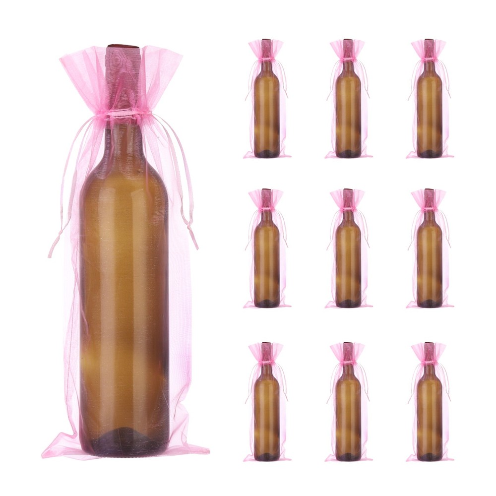 20Pcs 14 x 5 Inch Organza Wine Bags Gift Wrap Bags for Wedding Favors Pink