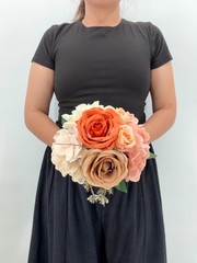 Coral & Peach Rose Bridal Bouquet, Silk Wedding Flowers, Burnt Orange, Wedding