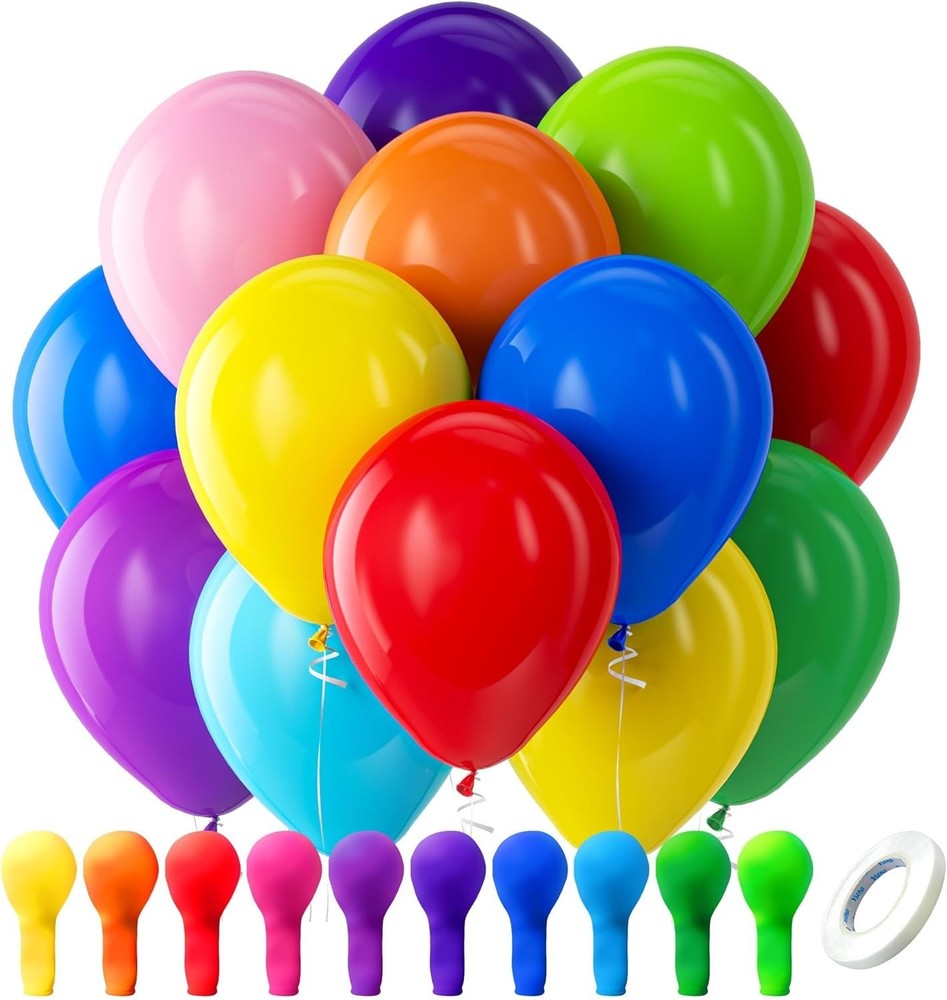 Bezente Assorted Rainbow Latex Balloons, 100 Pack 12 inch Round Helium Bright Co
