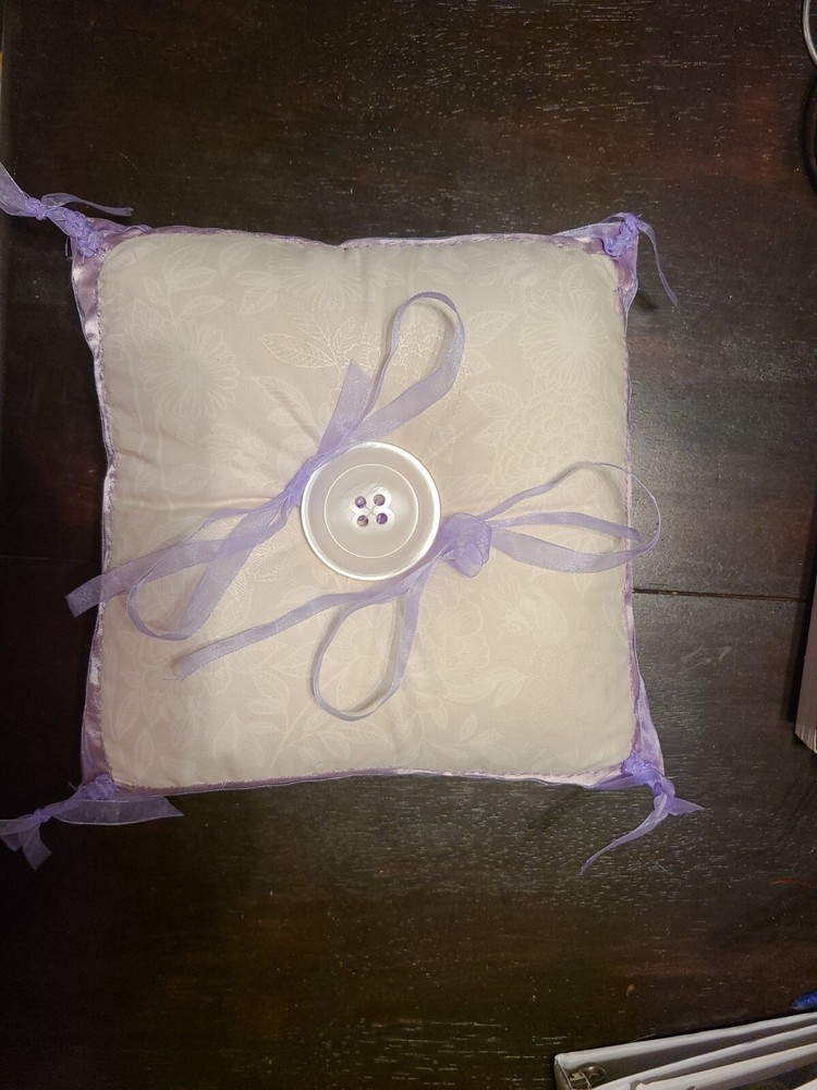 Wedding Ring Bearer Pillow 9 x 9 Purple and Cream, Ivory, Hand Made
