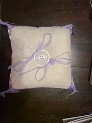Wedding Ring Bearer Pillow 9 x 9 Purple and Cream, Ivory, Hand Made