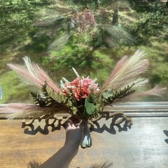 Bridal Wedding Bouquet Hand made Budget Friendly Faux Flowers White Pink Green