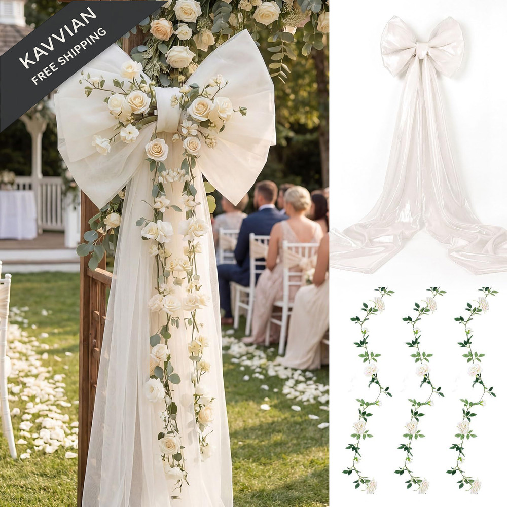 BreezeHug Wedding Giant Bow Decor Big with 31.5 x 24 x 67 inches, White