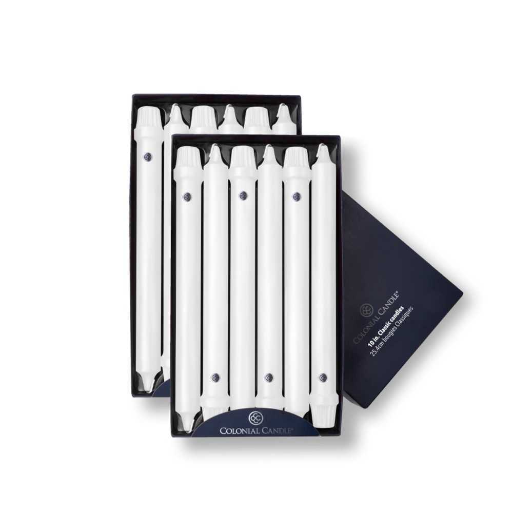 Colonial Candle Unscented Taper Candle, Classic Collection, 10 In, White
