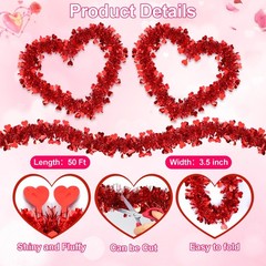 50FT Valentine’s Day Decorations, Red Valentines Heart Tinsel